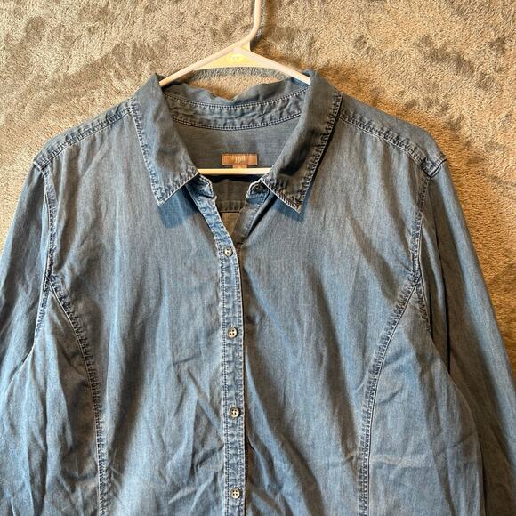 J. Jill Denim Women's Button Down Denim Top Blue Long Sleeve Size XL - Picture 4 of 7